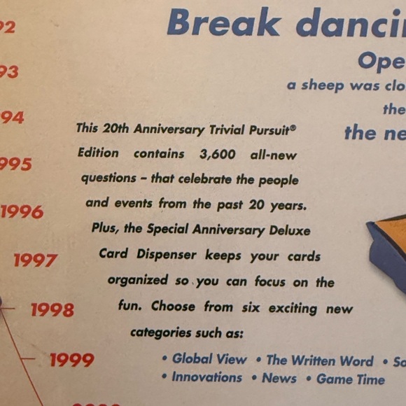 New Trivial Pursuit 20th Anniversary Edition Board Game Covering Years 1982-2002 - Picture 5 of 11